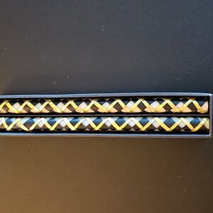 NIB MacKenzie Ribbon Dinner Candles Set of 2  Gold, Black  12"